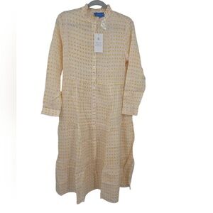 NWT Alice Walk Linen Yellow Pink & White Geometric Print Dress MIDI sz Medium